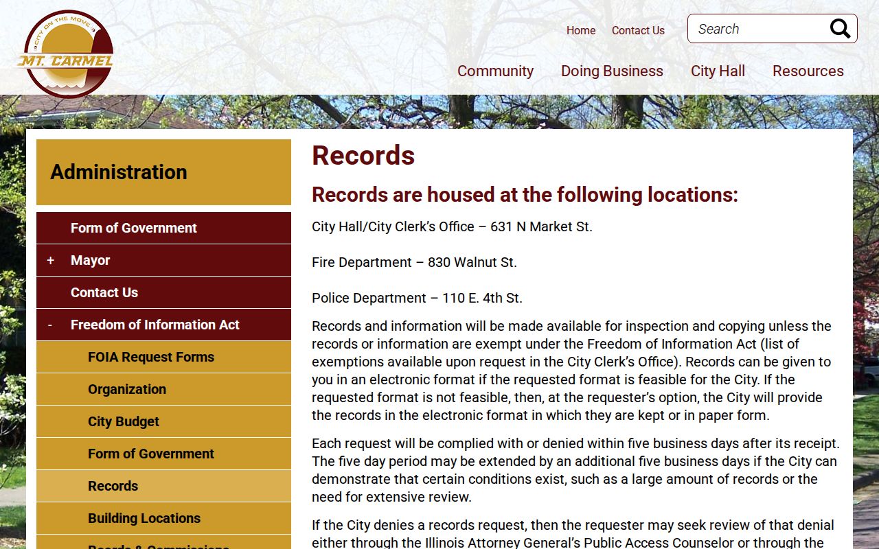 Mount Carmel police records access page for busted mugshot requests
